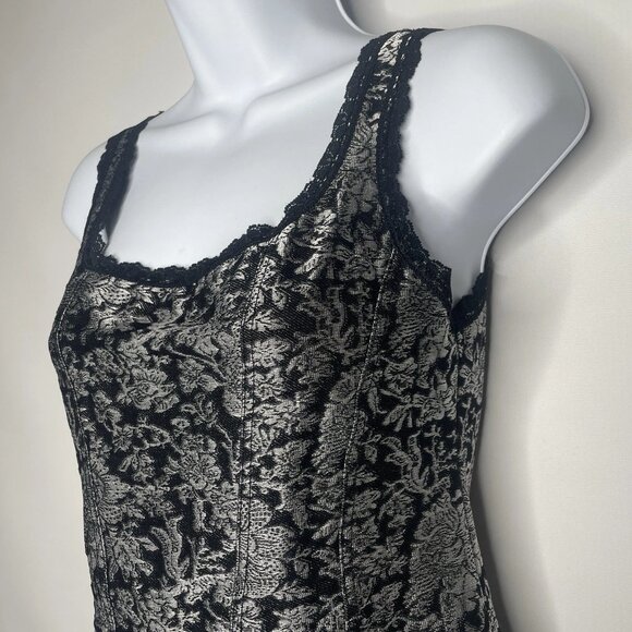 Vintage Y2K Cache Cami Camisole Tank Top Size S Black Silver Knit Floral Brocade - Picture 6 of 8